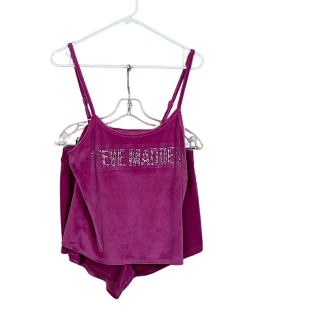Steve Madden Pink Rhinestone Logo velour pajama size L/XL